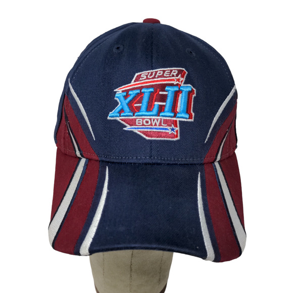Reebok NFL Super Bowl XLII Fitted Hat Blue Red OSFA Embroidered Logo - Picture 1 of 13
